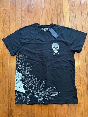 Men's Black Skull & Floral Graphic Tee